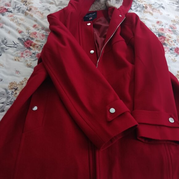 Red Wool lined hooded pea coat London Fog 2X - Picture 5 of 7
